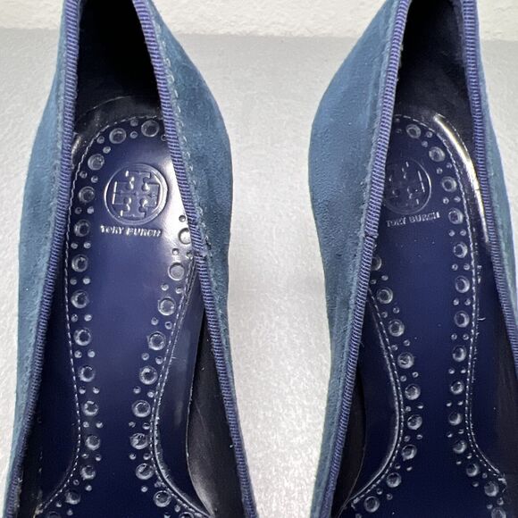 Tory Burch Studded Blue Suede Pointed Toe 3 inch Heels Shoes Size 5M - Picture 7 of 15